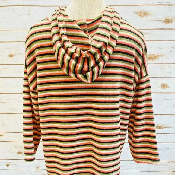 POOF NEW YORK Women 3/4 Sleeve Hoodie Pullover Striped Casual Top Size Medium - Picture 6 of 11